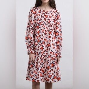 ELIZABETH & JAMES Pintuck Bib Floral Flutter Midi Dress